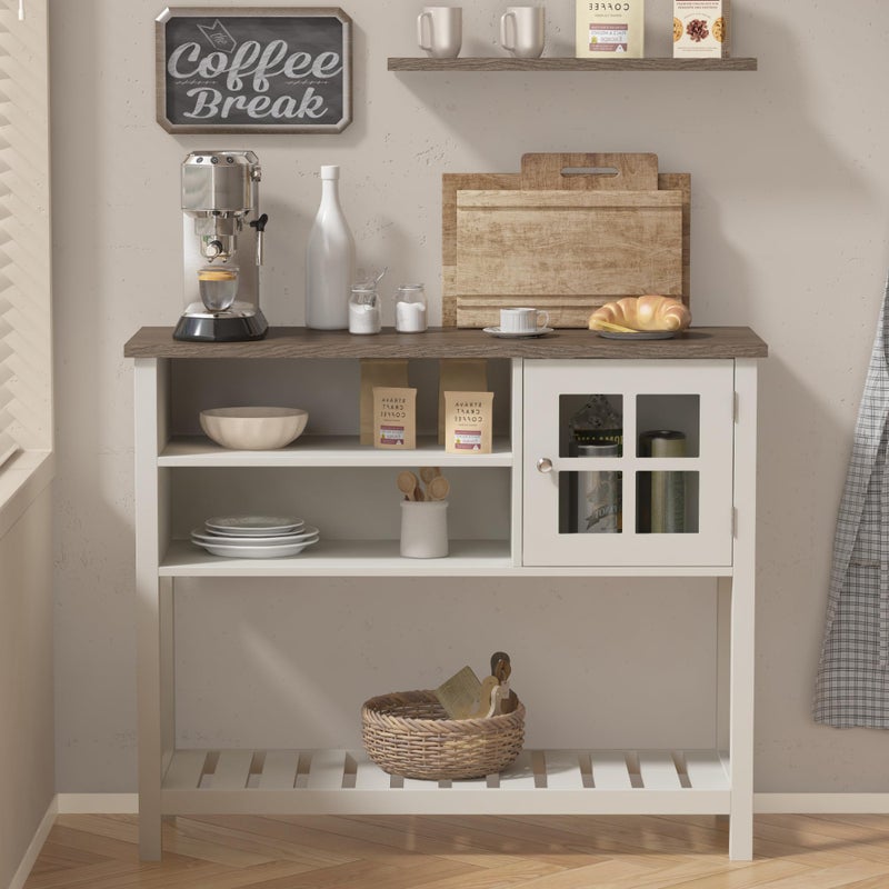 choochoo ChooChoo Farmhouse Coffee Bar Cabinet Buffet Cabinet with Storage Sideboard Buffet with Glass Door Console Table for Kitchen Hallway Entrance White 
