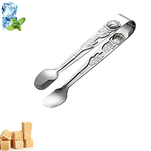 Saycker Mini Serving Tongs, 4Inch Rose Pattern Stainless Steel Sugar Cube Tongs, Sliver Small Ice Tongs for Tea and Coffee Party (Silver) - Image 1