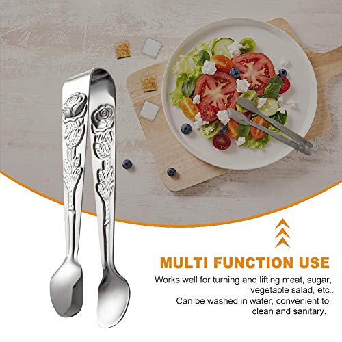 Saycker Mini Serving Tongs, 4Inch Rose Pattern Stainless Steel Sugar Cube Tongs, Sliver Small Ice Tongs for Tea and Coffee Party (Silver) - Image 3