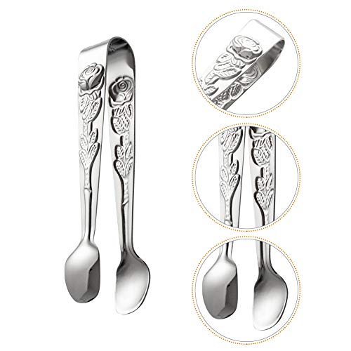 Saycker Mini Serving Tongs, 4Inch Rose Pattern Stainless Steel Sugar Cube Tongs, Sliver Small Ice Tongs for Tea and Coffee Party (Silver) - Image 2