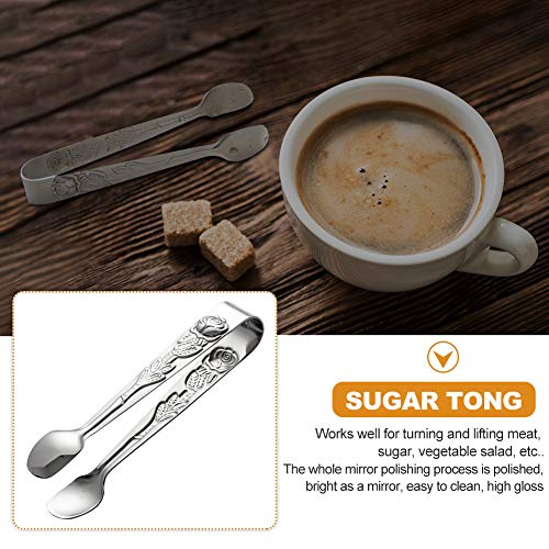 Saycker Mini Serving Tongs, 4Inch Rose Pattern Stainless Steel Sugar Cube Tongs, Sliver Small Ice Tongs for Tea and Coffee Party (Silver) - Image 4