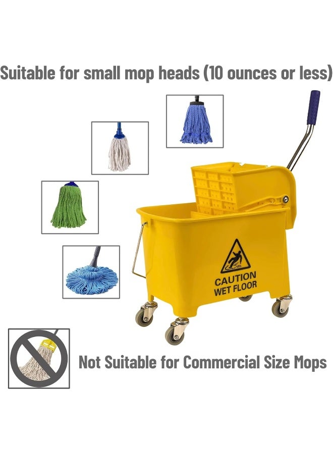 AKC 20 Liter Yellow Mop Bucket with Wringer - Heavy-Duty Cleaning Trolley with Wheels, Handle & Caution Wet Floor Sign - Drainable Commercial Mop Pail for Kitchen, Office & Facility Cleaning - Image 4