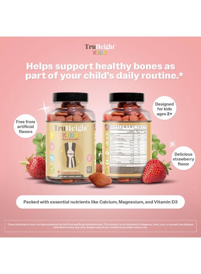 TruHeight  Kids Bone Growth Gummies (Strawberry, Ages 2+) All Natural Kids & Toddler Vitamins - Vitamin D, Calcium, K, Magnesium Multivitamin, Growth & Development, Builds Strong Bones, D3 K2, Vegan - Image 4