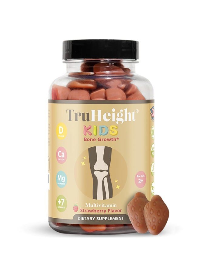 TruHeight  Kids Bone Growth Gummies (Strawberry, Ages 2+) All Natural Kids & Toddler Vitamins - Vitamin D, Calcium, K, Magnesium Multivitamin, Growth & Development, Builds Strong Bones, D3 K2, Vegan - Image 1