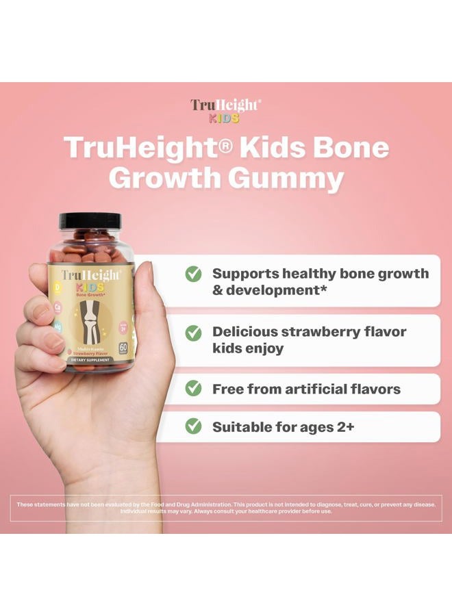TruHeight  Kids Bone Growth Gummies (Strawberry, Ages 2+) All Natural Kids & Toddler Vitamins - Vitamin D, Calcium, K, Magnesium Multivitamin, Growth & Development, Builds Strong Bones, D3 K2, Vegan - Image 2