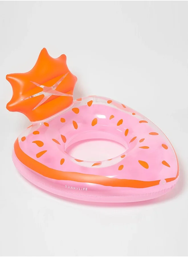 SUNNY LIFE Luxe Inflatable Pool Ring – Strawberry Pink | Large Pool Float Tube for Kids | Fun Summer Swim Ring | Floating Lounge Tube | Outdoor Pool Accessory