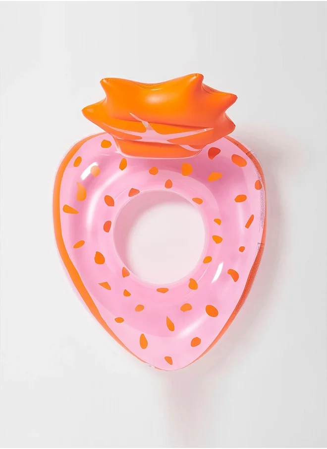SUNNY LIFE Luxe Inflatable Pool Ring – Strawberry Pink | Large Pool Float Tube for Kids | Fun Summer Swim Ring | Floating Lounge Tube | Outdoor Pool Accessory