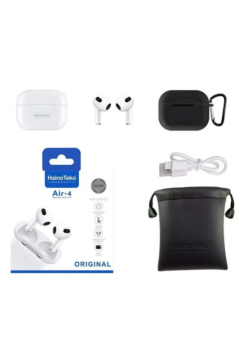 Haino Teko Air-4 Bluetooth Wireless Earbuds with Built-in Microphone for Apple and Android, True Wireless In-Ear Headphones with Auto Power On/Off and Touch Control in White  - Image 3