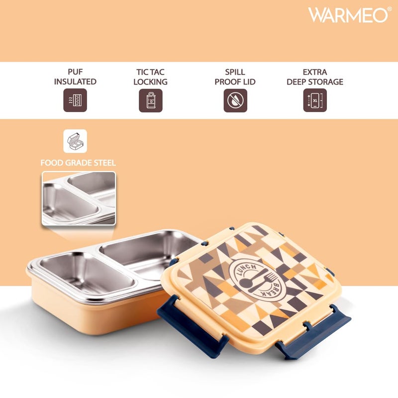 WARMEO صندوق غداء معزول للبرانش مع قسمين خالي من BPA، مناسب للمدرسة، النزهات، المكتب والأنشطة الخارجية - 600 مل بيج، فولاذ مقاوم للصدأ - Image 3