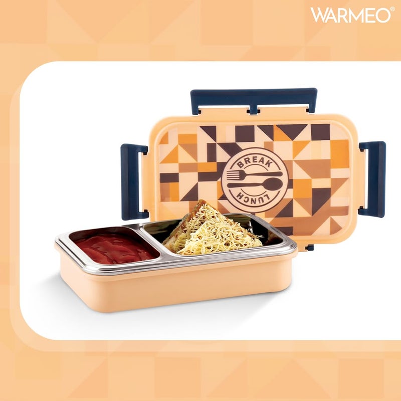 WARMEO صندوق غداء معزول للبرانش مع قسمين خالي من BPA، مناسب للمدرسة، النزهات، المكتب والأنشطة الخارجية - 600 مل بيج، فولاذ مقاوم للصدأ - Image 2