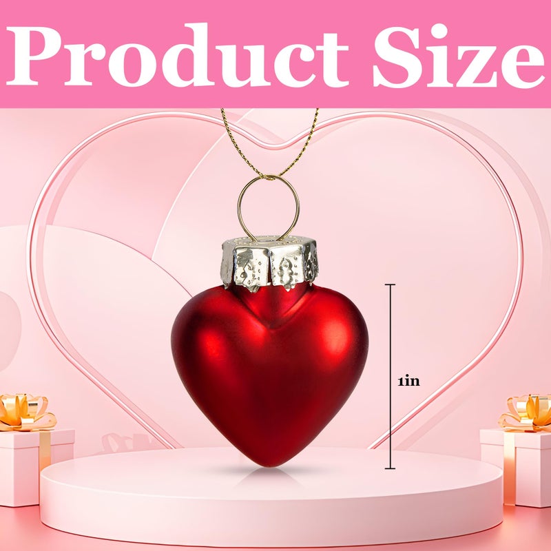 Watayo 24 Pcs Valentine's Day Heart Shaped Ornaments - 1 Inch Mini Glass Hanging Christmas Baubles - Red White Tree Decorations for Valentine's Day, Wedding, Christmas - Image 2
