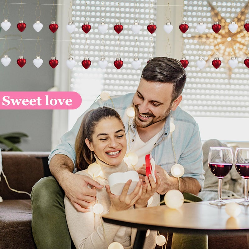 Watayo 24 Pcs Valentine's Day Heart Shaped Ornaments - 1 Inch Mini Glass Hanging Christmas Baubles - Red White Tree Decorations for Valentine's Day, Wedding, Christmas - Image 5