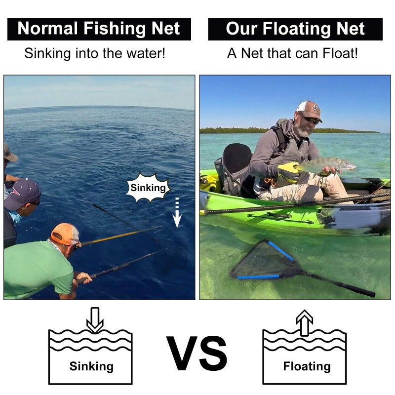 PLUSINNO Floating Fishing Net for Fly, Kayak, Catfish, Bass,Steelhead, Salmon, Trout Fishing, Portable Foldable Collapsible Telescopic Fish Landing Net, Fishing Gifts for Men Dad Grandpa - Image 4