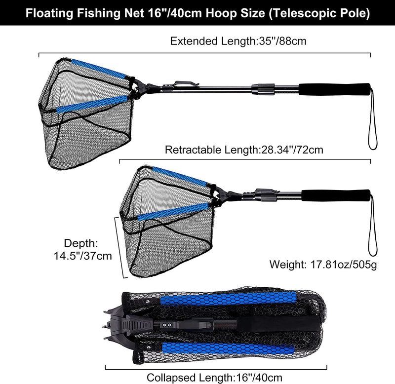 PLUSINNO Floating Fishing Net for Fly, Kayak, Catfish, Bass,Steelhead, Salmon, Trout Fishing, Portable Foldable Collapsible Telescopic Fish Landing Net, Fishing Gifts for Men Dad Grandpa - Image 3