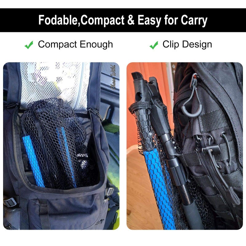 PLUSINNO Floating Fishing Net for Fly, Kayak, Catfish, Bass,Steelhead, Salmon, Trout Fishing, Portable Foldable Collapsible Telescopic Fish Landing Net, Fishing Gifts for Men Dad Grandpa - Image 5