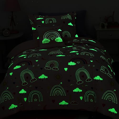 Kaleido Space Glow in The Dark Twin Size Comforter Set for Girls Pink Rainbow Bedding Set for Kids 1 Comforter 1 Decor Pillow 1 Pillow Sham - Image 3