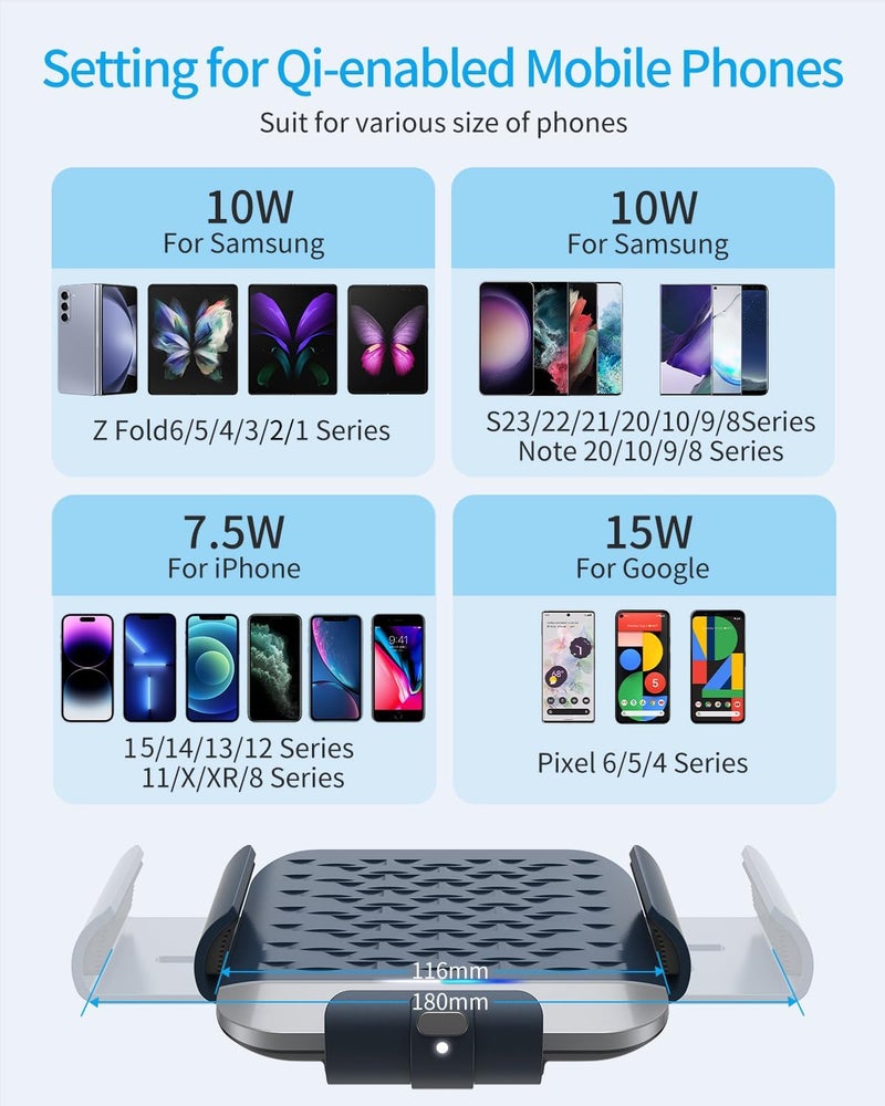 شاحن سيارة لاسلكي لـ Samsung Galaxy Z Fold 4/3/2، [ملفان مزدوجان] حامل هاتف سريع الشحن للسيارة بمناسبة عيد الميلاد، حامل هاتف سيارة مع مشبك تلقائي للتهوية ولوحة القيادة لـ Galaxy Z Fold/Note - Image 4
