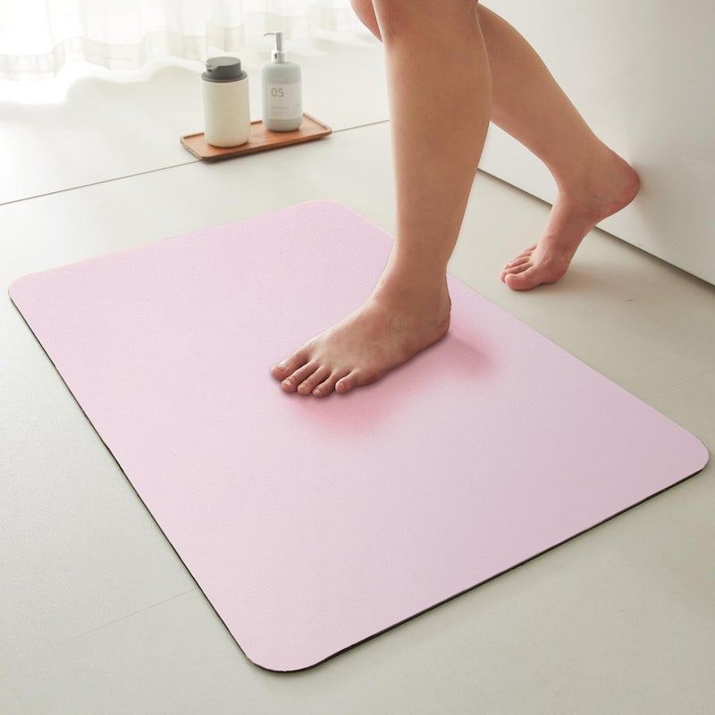 TYUU Pink Bath Mat, Bathroom Rugs Non Slip Washable Thin Absorbent Quick Dry Bath Mat Fits Under Door Bathroom Floor Mat Perfect for Bath, Shower, or Sink 16"x24" Pink - Image 1