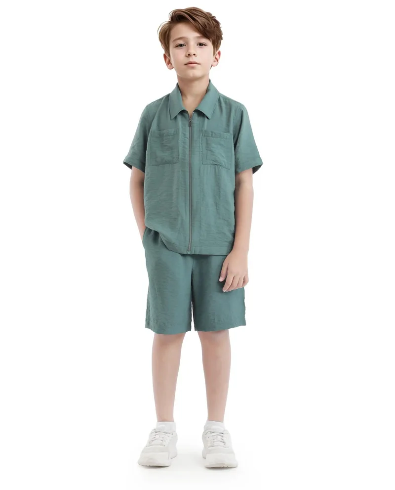 رير ونز Rare Ones Kids Cosd Green Viscose Fabric Drawstring Closure Solid Shorts