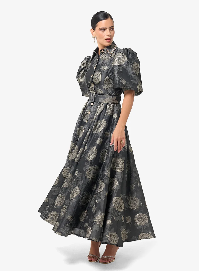 Threadz by Ajooni  Puff Sleeve Printed Maxi Dress for Women | Best Price UAE