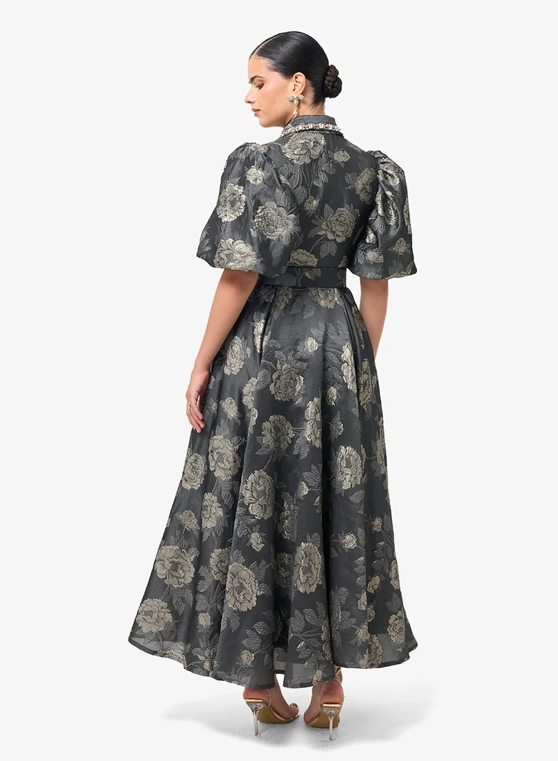 ثريدز باي اجوني فستان ماكسي مطبوع بأكمام منفوشة