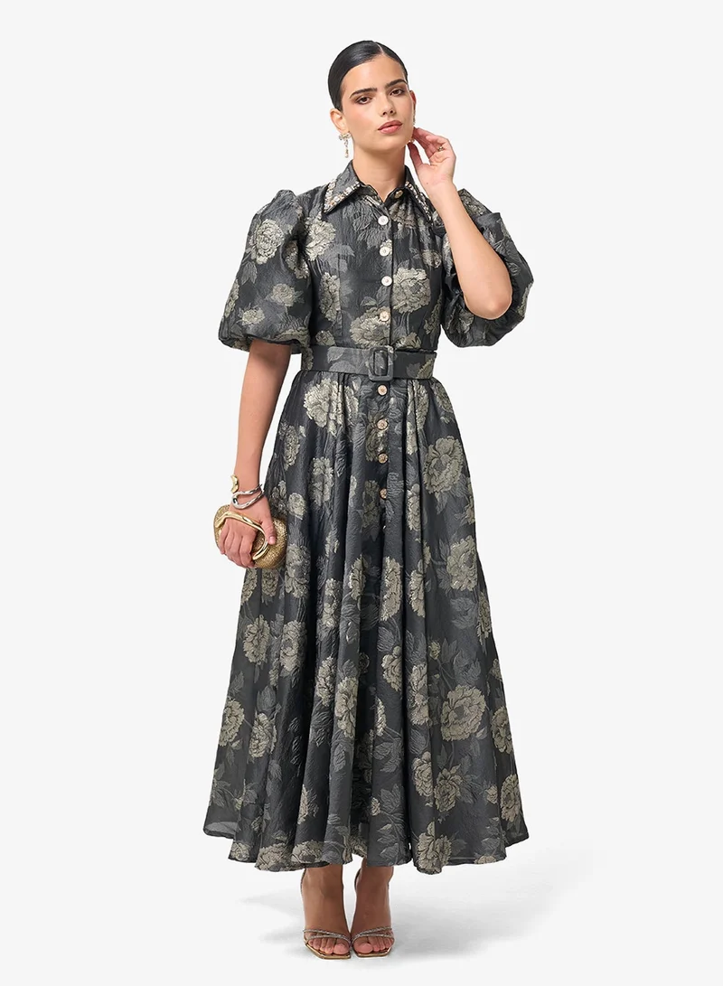 Threadz by Ajooni Puff Sleeve Printed Maxi Dress