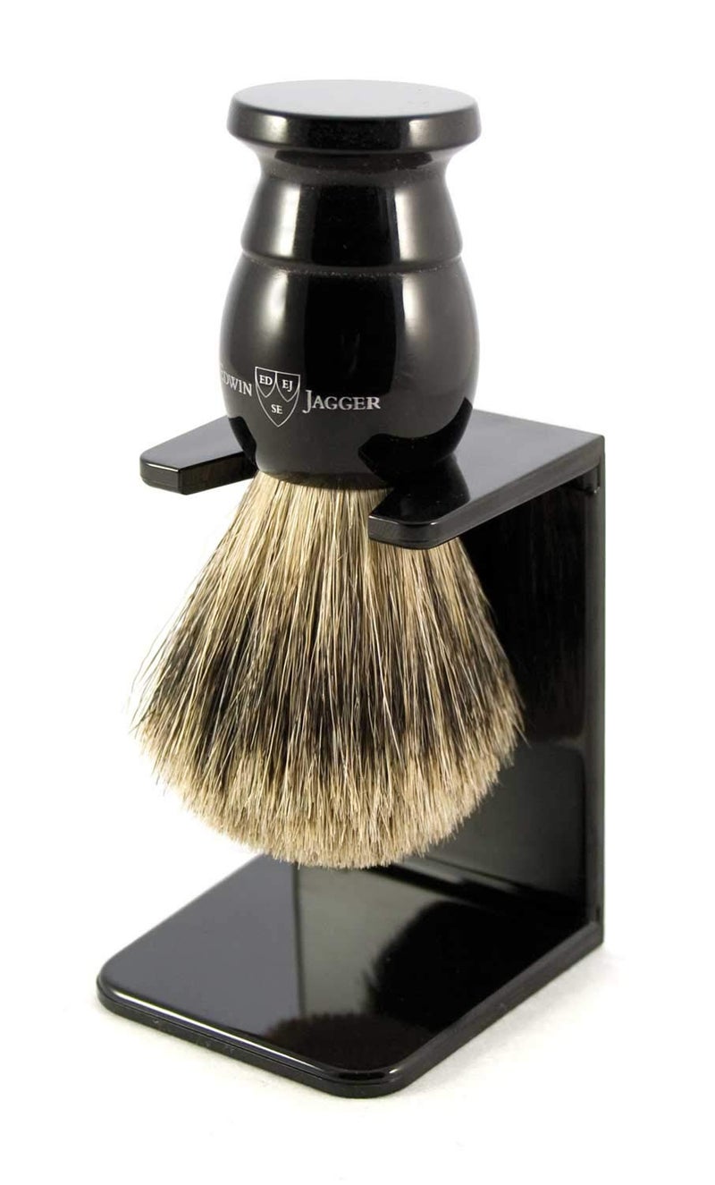 Edwin Jagger Best Badger Shaving Brush with Stand for use with Shaving Cream or Soap for Men Extra Large Imitation Ebony