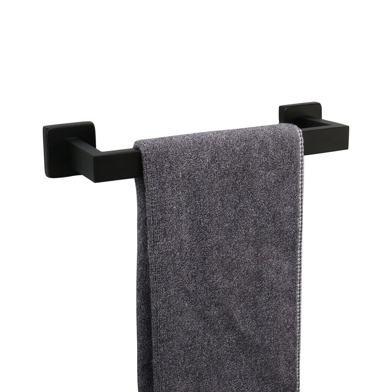 TocTen Bath Towel Rack  Square Base Thicken SUS304 Stainless Steel Towel Bar for Bathroom Bathroom Accessories Towel Rod Heavy Duty Wall Mounted Towel Holder Black 12