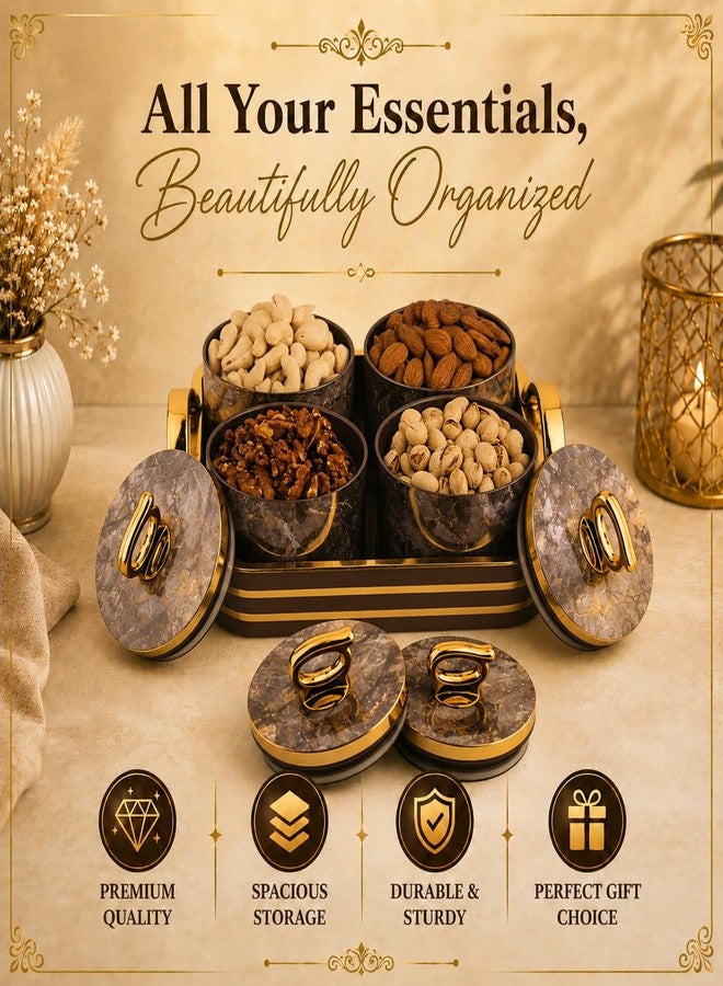 Nabhya Bella Rose 4pc Multipurpose Airtight Dry Fruit Containers Set With Lid & Serving Tray, Plastic Storage Box I Gifting Set I (Brown, Pack of 4) - Image 4