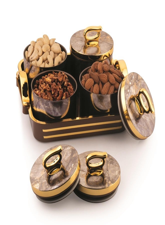 Nabhya Bella Rose 4pc Multipurpose Airtight Dry Fruit Containers Set With Lid & Serving Tray, Plastic Storage Box I Gifting Set I (Brown, Pack of 4) - Image 1