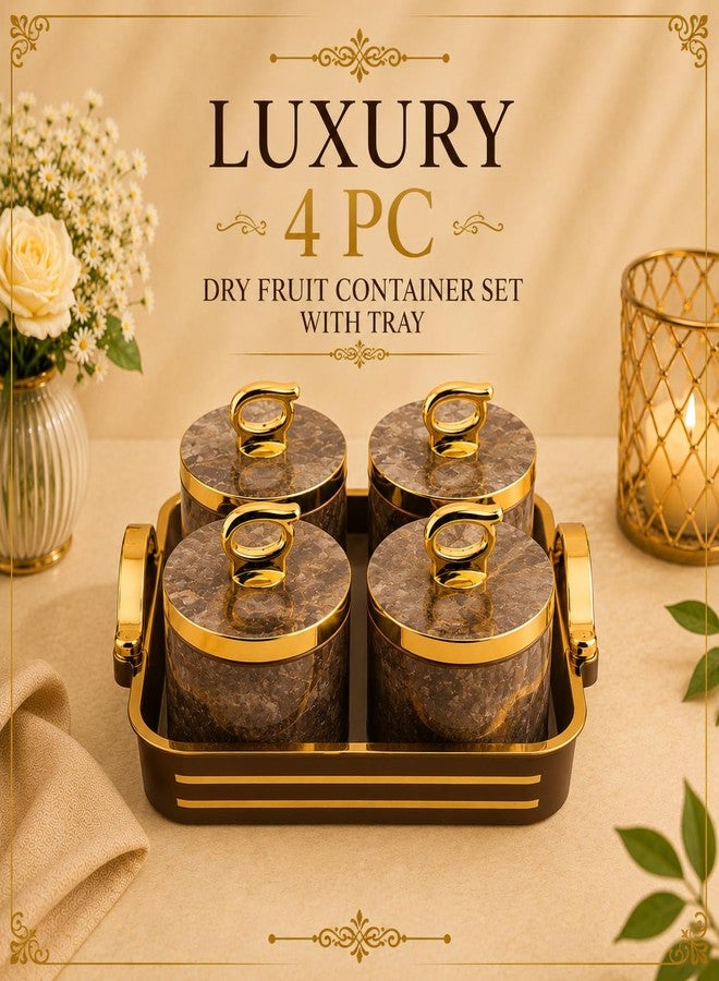Nabhya Bella Rose 4pc Multipurpose Airtight Dry Fruit Containers Set With Lid & Serving Tray, Plastic Storage Box I Gifting Set I (Brown, Pack of 4) - Image 3