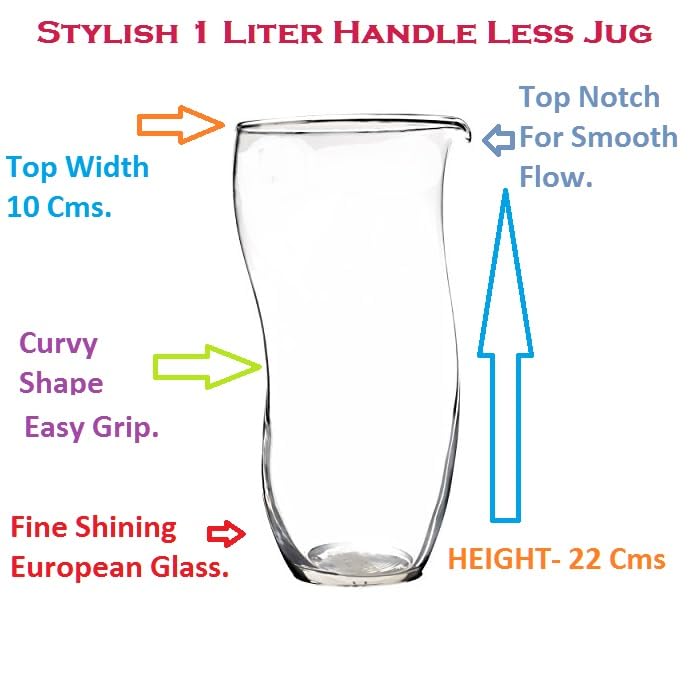 Curl Handle Less Glass Jug Pitcher 1000 ML Jug for Water & Bevarages Serving 1 Pc (Exclusive Curvy Shape )  - Image 4