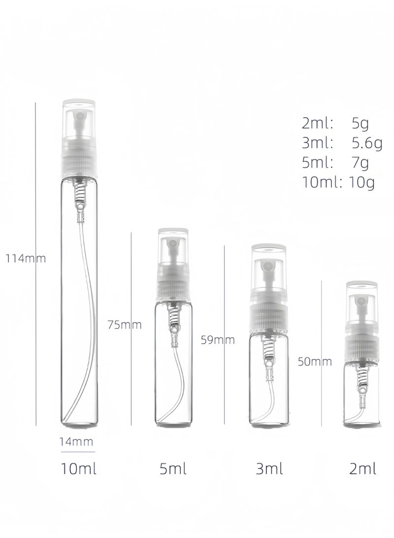 40 Pack Clear Glass Spray Bottles Set - 2ml, 3ml, 5ml, 10ml (10pcs Each) - Refillable Mini Fine Mist Sprayers for Perfume, Essential Oils, Travel & Cosmetics - Image 2