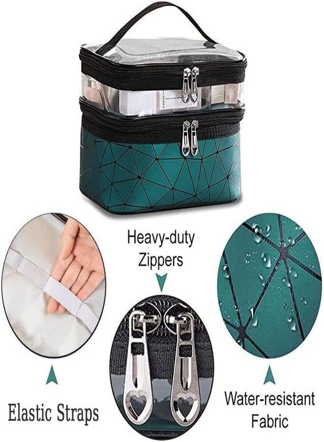 NETXE Make up Organiser for Women, Double Layer 16 Cms Cosmetic Bag Organizer Makeup Pouch for Women Travel Cosmetics Case Toiletry Bags for Girls (Dark Green.) - Image 5
