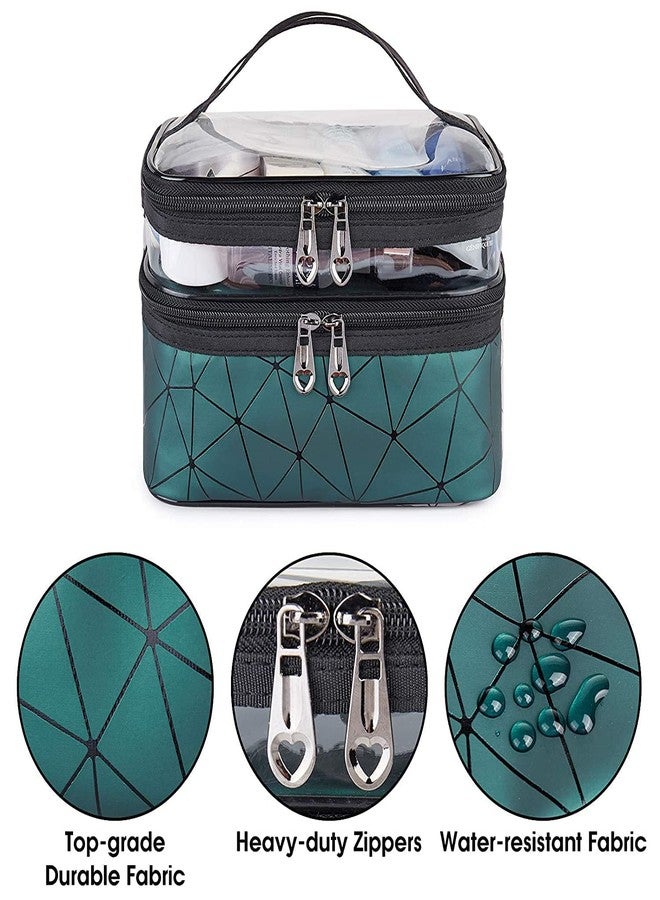 NETXE Make up Organiser for Women, Double Layer 16 Cms Cosmetic Bag Organizer Makeup Pouch for Women Travel Cosmetics Case Toiletry Bags for Girls (Dark Green.) - Image 3