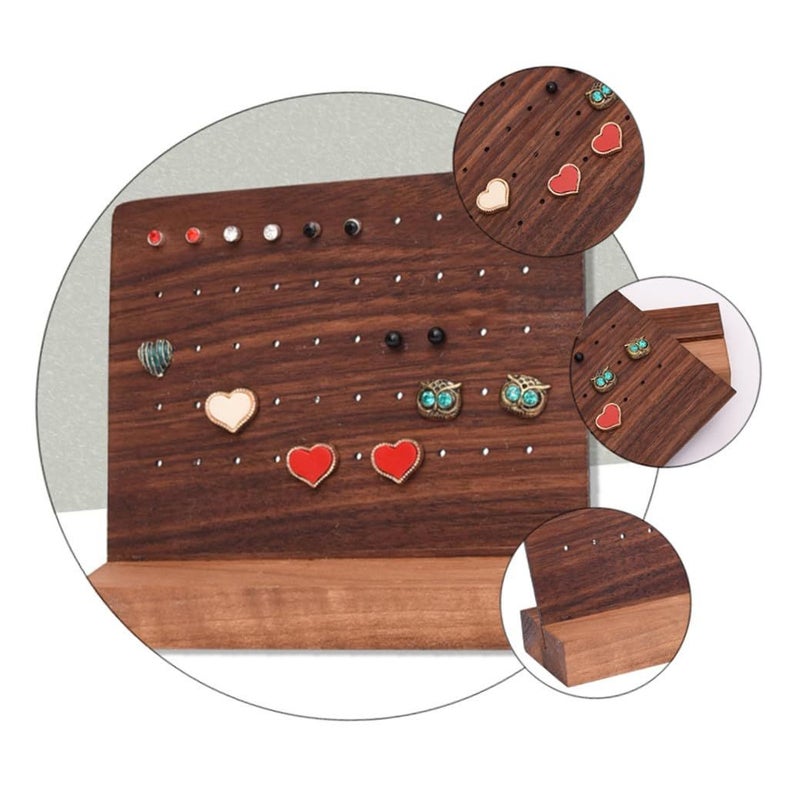 Walnut Earrings Display Rack Jewelry Holder Organizer For Vanity Dresser Compact Storage Stand For Stud Earrings - Image 4
