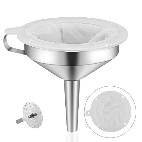 Lakatay 5-Inch Food Grade Stainless Steel Kitchen Funnel with 200 Mesh Food Filter Strainer for Transferring of Liquid Dry Ingredients and Metal Cooking Funnel - Image 1