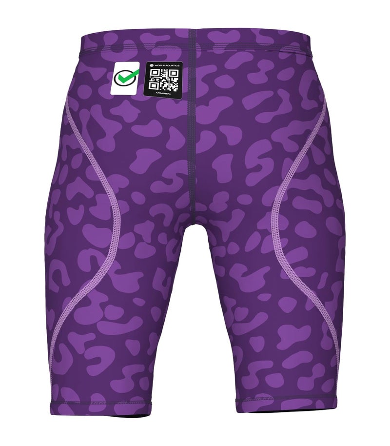 ARENA Powerskin ST Next Junior Boys' Racing Jammer Competition Swimsuit One Piece Athletic Swim Team Championship Tech Suit, Leopard Print Violet, Size 24 - Image 2