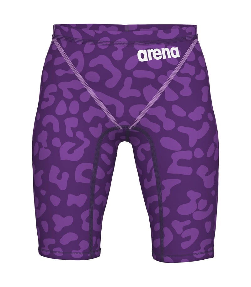 ARENA Powerskin ST Next Junior Boys' Racing Jammer Competition Swimsuit One Piece Athletic Swim Team Championship Tech Suit, Leopard Print Violet, Size 24 - Image 1