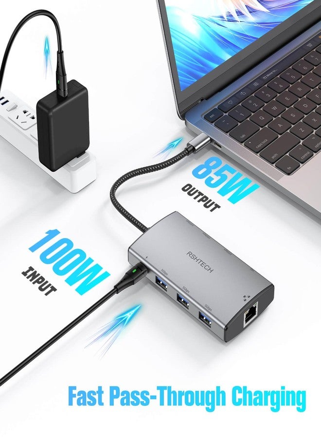 RSHTECH 9-in-1 USB C Hub Multiport Adapter with 4K HDMI, 10Gbps USB-A & 2 USB-C Ports, 3 USB-A 5Gbps Data Ports, 100W PD, Gigabit Ethernet, Aluminum USB C Dongle for MacBook, Laptops and More - Image 5