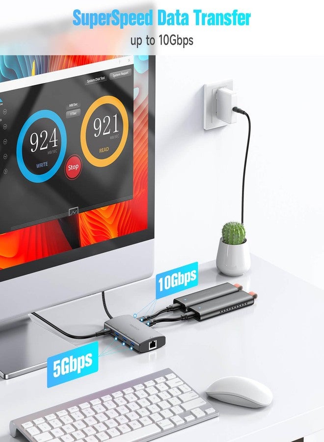 RSHTECH 9-in-1 USB C Hub Multiport Adapter with 4K HDMI, 10Gbps USB-A & 2 USB-C Ports, 3 USB-A 5Gbps Data Ports, 100W PD, Gigabit Ethernet, Aluminum USB C Dongle for MacBook, Laptops and More - Image 3