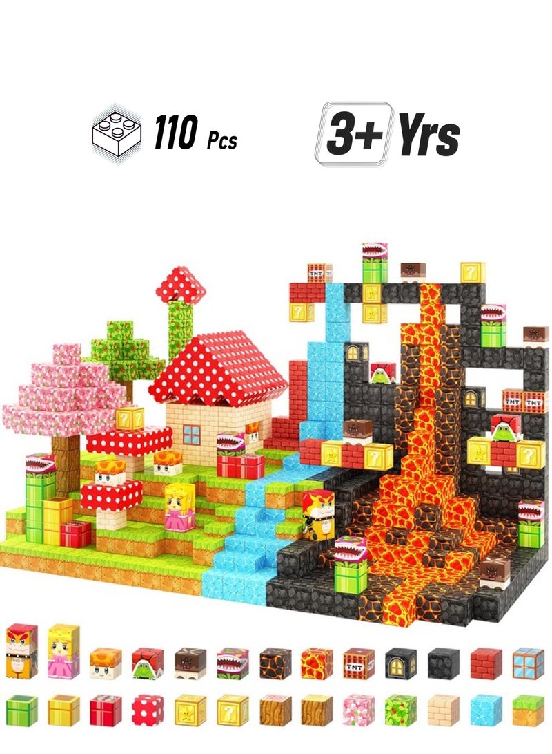 Coodoo 110Pcs Magnetic Blocks - Build Mine Magnet World Magic Teleport Pipes Set, Building Stem Sensory Toddler Toys For 3+ Year Old Boys & Girls, Compatible With All Magworld 1” Magnetic Blocks Kids Toys - Image 1