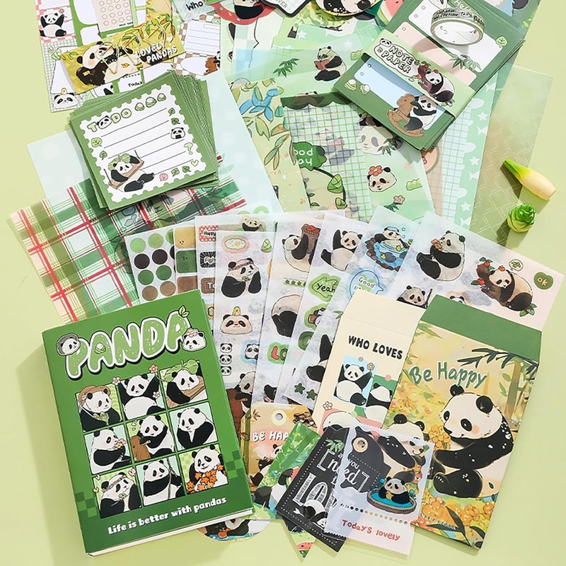MGNLR Vintage Aesthetic Scrapbook Kit(346Pcs) Scrapbooking Supplies Kit with Bullet Junk Journal,Stationery,A6 Grid Notebook Journaling Gift for Girl (Panda) - Image 4