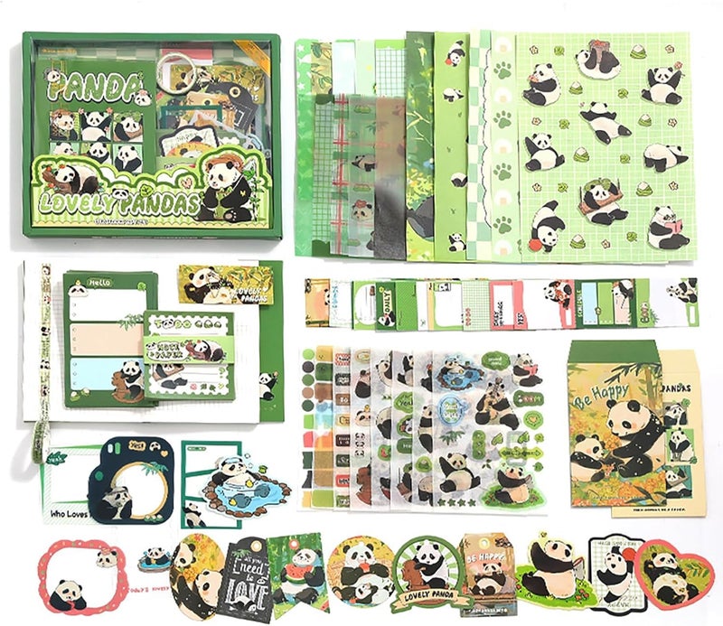 MGNLR Vintage Aesthetic Scrapbook Kit(346Pcs) Scrapbooking Supplies Kit with Bullet Junk Journal,Stationery,A6 Grid Notebook Journaling Gift for Girl (Panda) - Image 3