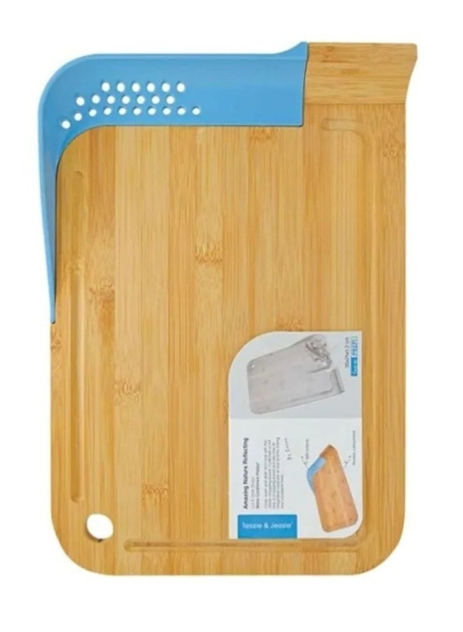 هابي هوم لوح تقطيع الطعام الخشبي المصنوع من الخيزران، لوح تقطيع المطبخ مع مصفاة سيليكون 35*24 سم - Image 2