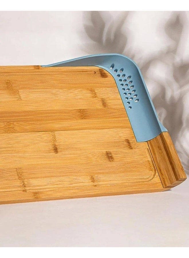 هابي هوم لوح تقطيع الطعام الخشبي المصنوع من الخيزران، لوح تقطيع المطبخ مع مصفاة سيليكون 35*24 سم - Image 4