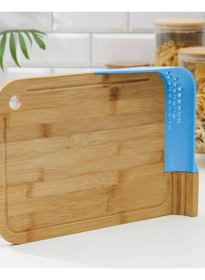هابي هوم لوح تقطيع الطعام الخشبي المصنوع من الخيزران، لوح تقطيع المطبخ مع مصفاة سيليكون 35*24 سم - Image 3