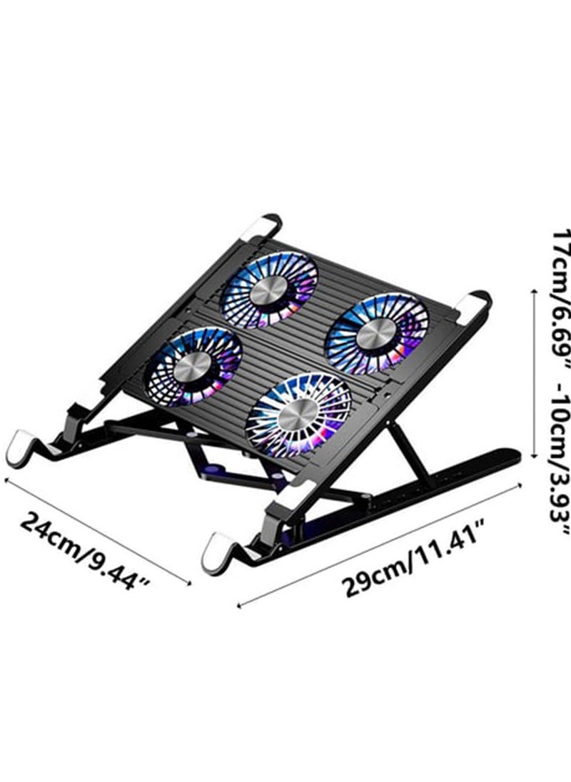شو وو - حامل كمبيوتر محمول RGB قابل للتعديل بارتفاع قابل للحمل، حامل جهاز رفع الكمبيوتر، وسادة تبريد لتبديد الحرارة مع مروحة تبريد مزدوجة، منصات مضادة للانزلاق متوافقة، ضوء LED للكمبيوتر المحمول مقاس 11-17.3 - Image 1