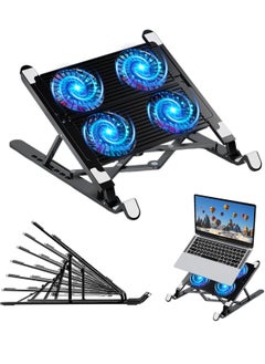 XiuWoo Portable Height Adjustable RGB Laptop Stand, Computer Riser Holder, Heat Dissipation Cooling Pad with Dual Cooling Fan, Anti-Slip Pads Compatible, LED Light for 11-17.3inch Notebook  - Image 1