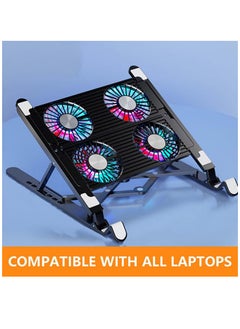 XiuWoo Portable Height Adjustable RGB Laptop Stand, Computer Riser Holder, Heat Dissipation Cooling Pad with Dual Cooling Fan, Anti-Slip Pads Compatible, LED Light for 11-17.3inch Notebook  - Image 5